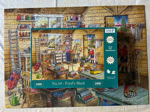 HOP "No. 14 Fred's Shed" 1000 piece Jigsaw Puzzle, Checked Complete